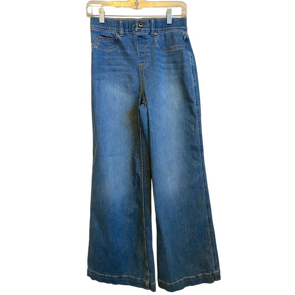 Spanx Blue Wide Leg Pull On Jeans‎ High Rise Stretch Denim Womens Size Small